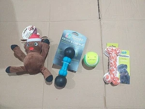 Spunky Pup Fetch&Chew, Reindeer Rope Toy, Monster Ball & Knotties Dental Bone - Picture 1 of 5