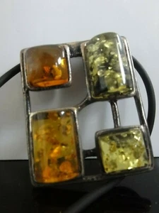 VINTAGE MODERNIST DESIGNER 4 FARBEN BERNSTEIN 925 STERLINGSILBER ANHÄNGER HALSKETTE - Bild 1 von 10