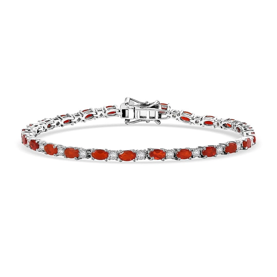 Brazalete Tenis 4.60ctw Ópalo de Fuego Carmesí y Moissanita Chapado en Rodio 6.50" Foto 1 de 4