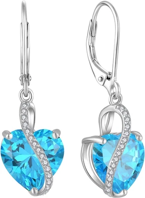 Orecchini Cuore Argento 925 Con 12 Pietra Portafortuna Zirconia Cubica Orecchini - Immagine 1 di 4