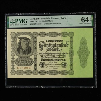 1922 Germany Republic Treasury Note 50000 Mark Pick#79 PMG 64 EPQ Choice UNC - Image 1 of 4