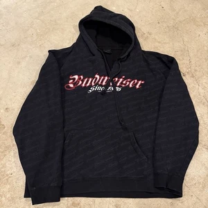 Vintage 2008 Budweiser All Over Print Hoodie Size 2XL Black  VTG 2000s - Picture 1 of 8
