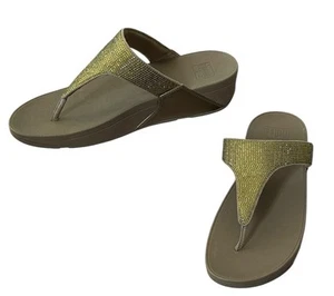 FITFLOP Lulu Crystal Embellished Toe Post Thong Sandal Metallic Camo Green US 11 - Picture 1 of 8