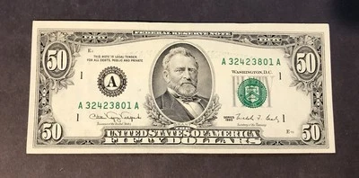 1990 Series (A) - Boston $50 Fifty Dollar Bill Federal Reserve Note Crisp - Image 1 of 2