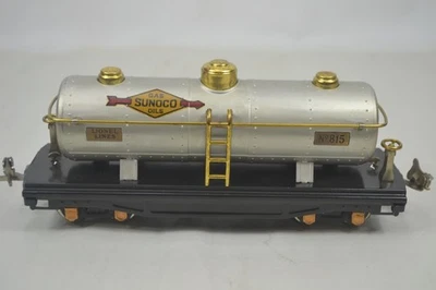 LIONEL PREWAR O GAUGE 815 SILVER SUNOCO TANK CAR, BRASS TRIM, EX-PLUS-LN - Image 1 of 4