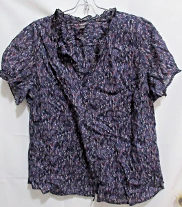 Blusa floral Eddie Bauer para mujer botón cuello dividido algodón púrpura abstracto SS 2XL - Imagen 1 de 9