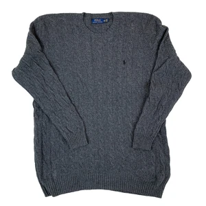 Polo Ralph Lauren Grey Cable Knit Wool Cashmere Jumper Size Men's 2XLT - Picture 1 of 16