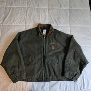 Vintage Carhartt Detroit  Blanket Lined Jacket J97 MOS Moss Green Size 5XL RARE - Picture 1 of 11
