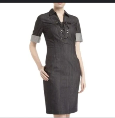 LAFAYETTE 148 New York size 10 Dark Chambray Black Denim Nissa Lace-Up dress  - Image 1 of 4