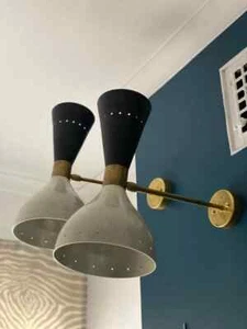 Vintage 1950s Brass Italian Diabolo Wall Lamps – Mid-Century Modern Pair - Picture 1 of 4