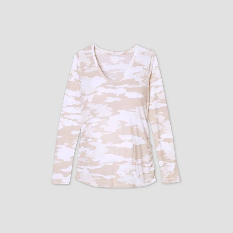Ingrid & Isabel Long Sleeve Side Shirred Maternity T-Shirt Oatmeal Camo - XXL 18 - Image 1 of 1