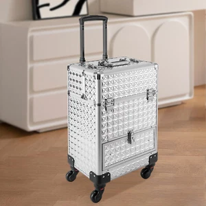 Rolling Makeup Train Case Professional Cosmetic Trolley Makeup Storage Organizer - Picture 1 of 14