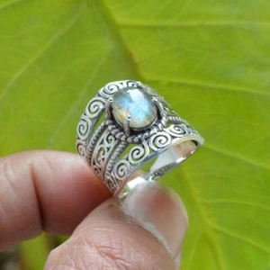 Natural Labradorite Ring,925 Sterling Silver,Oxidized Ring,Gift,All Size 3 to 14 - Picture 1 of 8