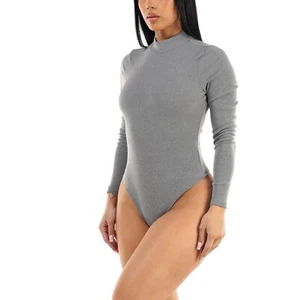 Stehkragen Nieten Langarm Rollkragen gerippt Tanga Body Lagenlook Oberteil S - Bild 1 von 6