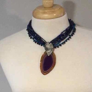 Chico's Amethyst Pendant Multicolor Beaded Necklace - Picture 1 of 16