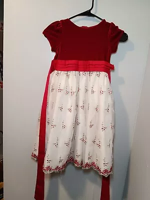Cinderella Red & White Formal Fit & Flare Dress Christmas Floral Girls Sz 6 - Image 1 of 4