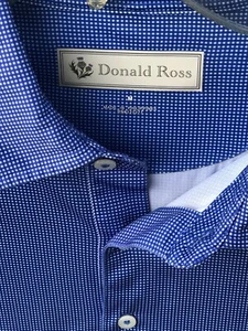 Donald Ross Mens Medium Golf Short Sleeve Polo Shirt Blue Striped 100% Polyester - Picture 1 of 6