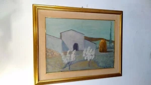 quadro dipinto ad olio su tela 70x50 vecchio casolare g.riccardi vintage Q38 - Imagen 1 de 12