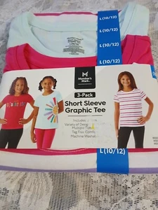 Member's Mark Girl's 3 Pack Short Sleeve Graphic Tee Size 10/12 - Picture 1 of 6