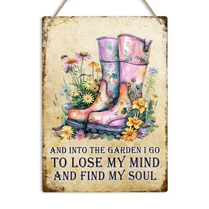 Into The Garden I Go Metal Tin Sign Gardening Wall Plaque Shed Allotment Decor - Picture 1 of 16