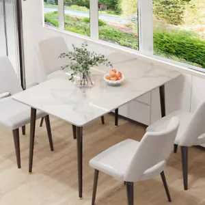6-Seater High Gloss Marble Dining Table Easy Clean with Thick Strong Metal Legs - Picture 1 of 15
