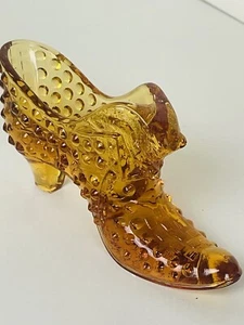 Vintage Fenton Art Hobnail Gold Glass Cat Slipper Shoe 90/00's - Picture 1 of 11
