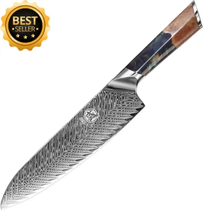 21Cm Japanese Damascus Chef Knife, VG-10 Hand-Forged, Nanmu Handle, Wooden Box - Picture 1 of 12