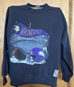 Vintage Nutmeg Minnesota Vikings Sweatshirt Size M Black NFL USA Made - Picture 1 of 15