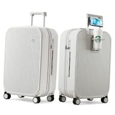  Checked Luggage with Cup Phone Holder Hard Shell Rolling 26-inch Smoke White