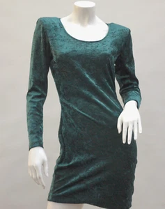 Vintage 80s-90s Emerald Green Crushed Velvet Mini dress By All That Jazz Goth - Picture 1 of 7