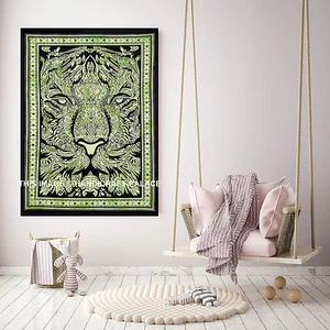 Lion Face Poster Throw Meditation Yoga Mat Wall Hanging Indian Cotton Tapestries - Picture 1 of 2