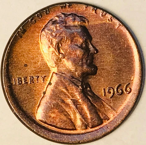 1966 full date Off Center ERROR Lincoln Cent BU RD Cover