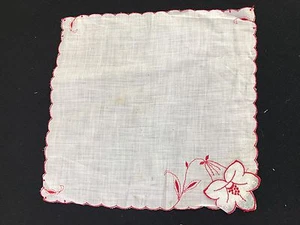 VINTAGE PINK WITH RED FLOWER & TRIM LADIES' HANKIE/HANDKERCHIEF - Picture 1 of 3