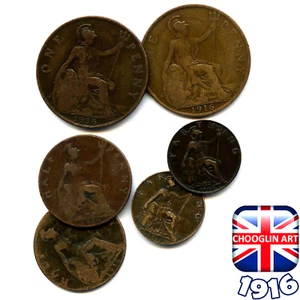 Collection of BRITISH 1916 GEORGE V coins, 109 Years Old!   - Picture 1 of 2