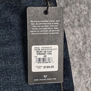 True Religion Ricky SN Flap gerade Herrenjeans dunkle Waschung 40 x 32 neu mit Etikett $ 159 - Bild 1 von 22