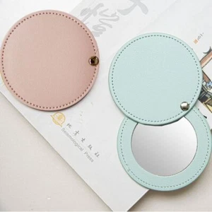 Pu Leather Makeup Mirror Ultra-Thin Pocket Mirror Portable Cosmetic Mirror - Picture 1 of 19