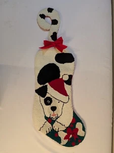 Hooked Yarn Hanging Tail Puppy Dog Christmas Stocking Needlepoint Rug  26” - Bild 1 von 9