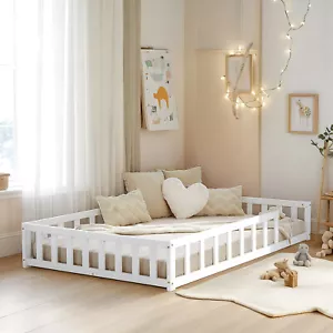 Kinderbett 120x200 Mädchen Junge Rausfallschutz Bodenbett Holz Weiß Homestyle4u - Bild 1 von 12
