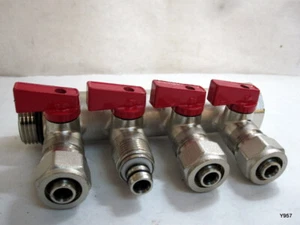 4 Schlaufen Sanitär Verteiler 1" Kofferraum mit 1/2" Pex Kugelhähnen rote Griffe - Bild 1 von 8