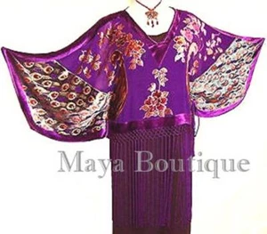 Kimono Poncho Top Blouse Peacock Silk Burnout Velvet Purple Maya Matazaro - Picture 1 of 1