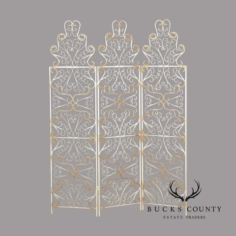 Mid Century Wrought Iron Three-Panel Folding Screen Cover