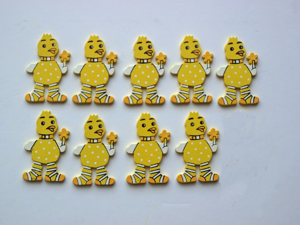 9 formes en bois décorées - canards jaunes