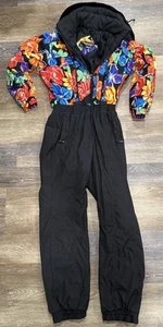 Vintage Obermeyer Damen Skianzug Overall Schneeanzug schwarz Blumenmuster Gr. 10 - Bild 1 von 6