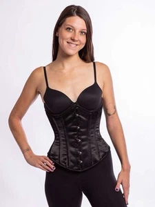 New Defective 345 size 24” Authentic Black Satin Underbust Corset Steel Boned. - Picture 1 of 4