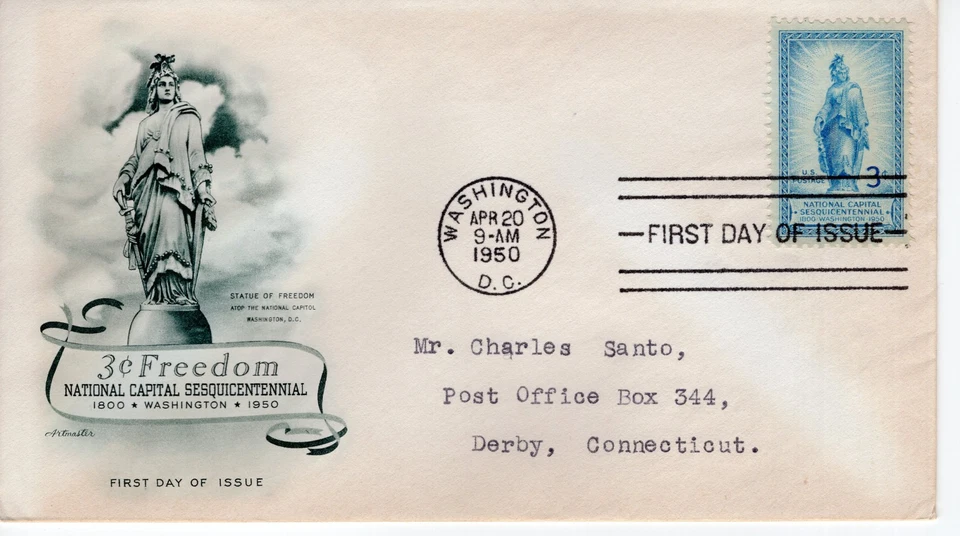 3 CENT FREEDOM NAT'L CAPITAL SESQUICENTENNIAL  -  1800 - 1950 - DC404 - Image 1 of 1