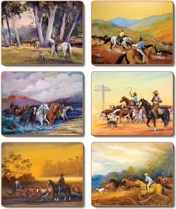 Country Kitchen Man From Snowy River Cinnamon Cork Backed Placemats Set 6 - Picture 1 of 1