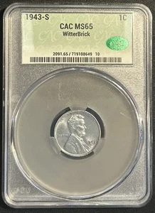 Centavo de acero Lincoln 1943 S 1c CACG MS65 WitterBrick CAC Witter Seth Chandler - Imagen 1 de 2