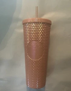 Starbucks 2024 Holiday Peach Pink Iridescent Studded Cold Cup Tumbler 24oz - Picture 1 of 3