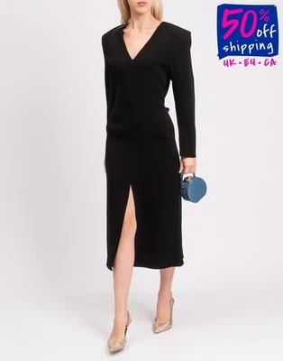RRP €426 TIBI Midi Sheath Dress US2 UK6 IT38 XS Lined Slit Black V-Neck - Image 1 of 4