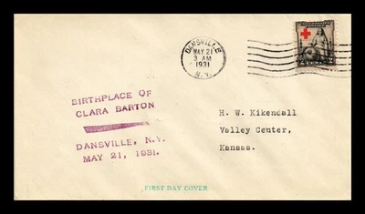 DR JIM STAMPS US COVER AMERICAN RED CROSS FDC SCOTT 702 CLARA BARTON BIRTHPLACE - Image 1 of 2